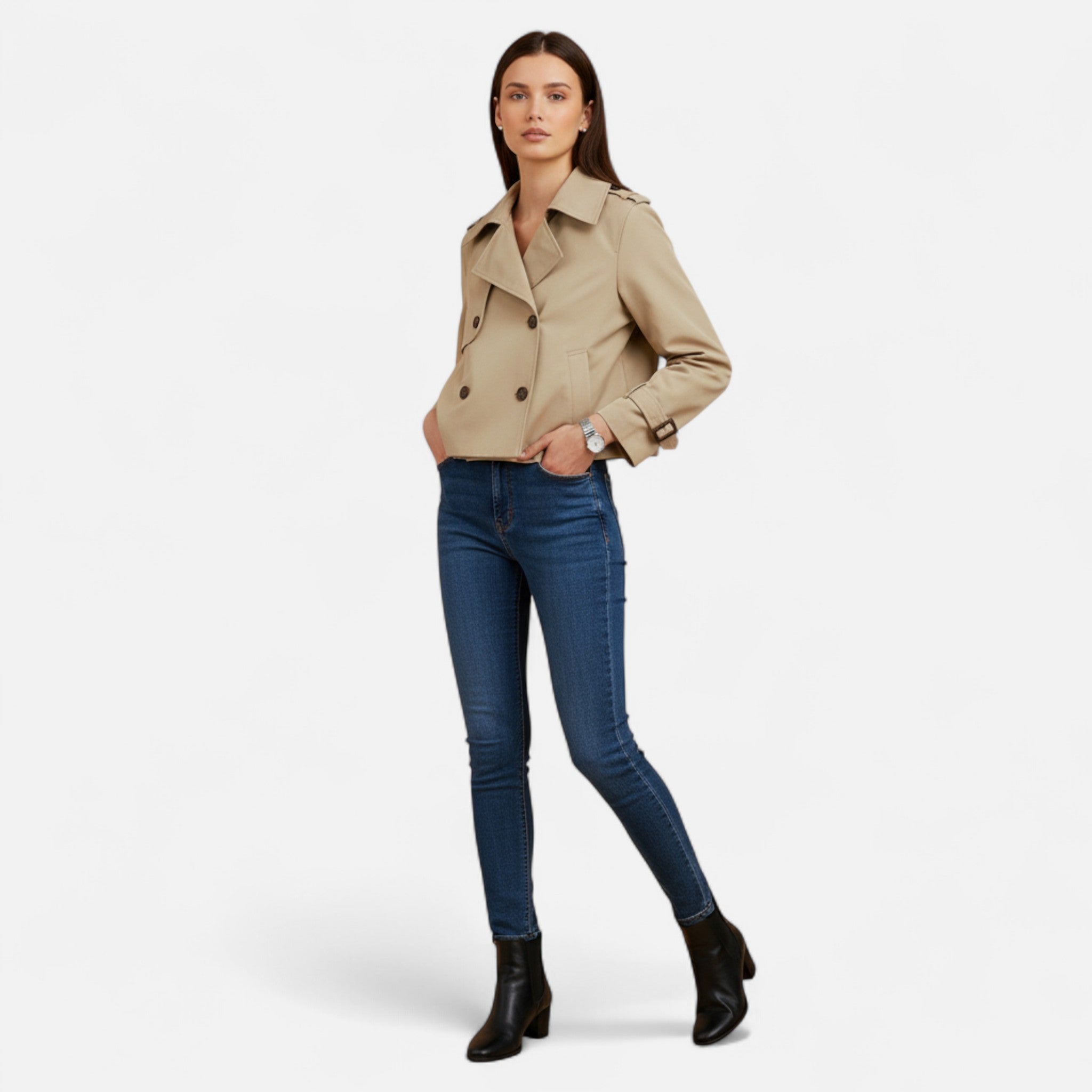 Valrien | Women’s Cropped Double-Breasted Trench Jacket
