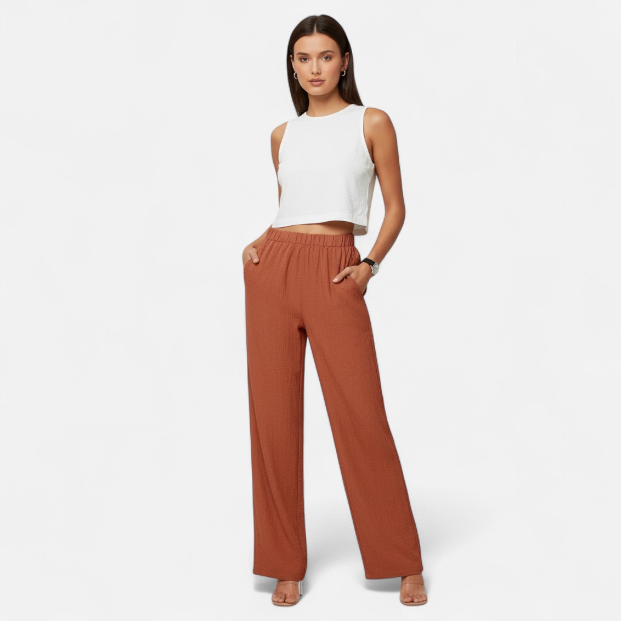 Valrien | Women’s High-Waisted Navy Straight-Leg Trousers
