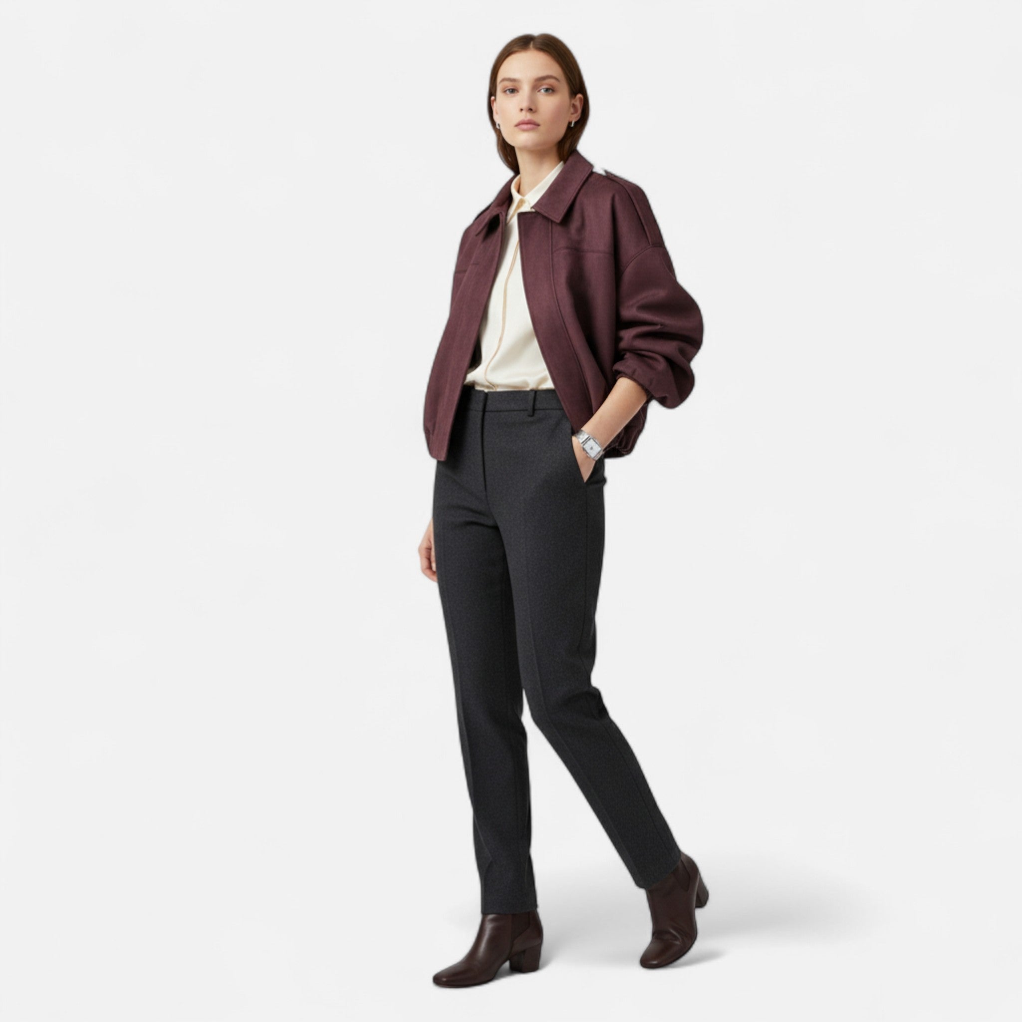 Valrien | Women’s Suede Bomber Jacket – Vintage Zipped Elegance