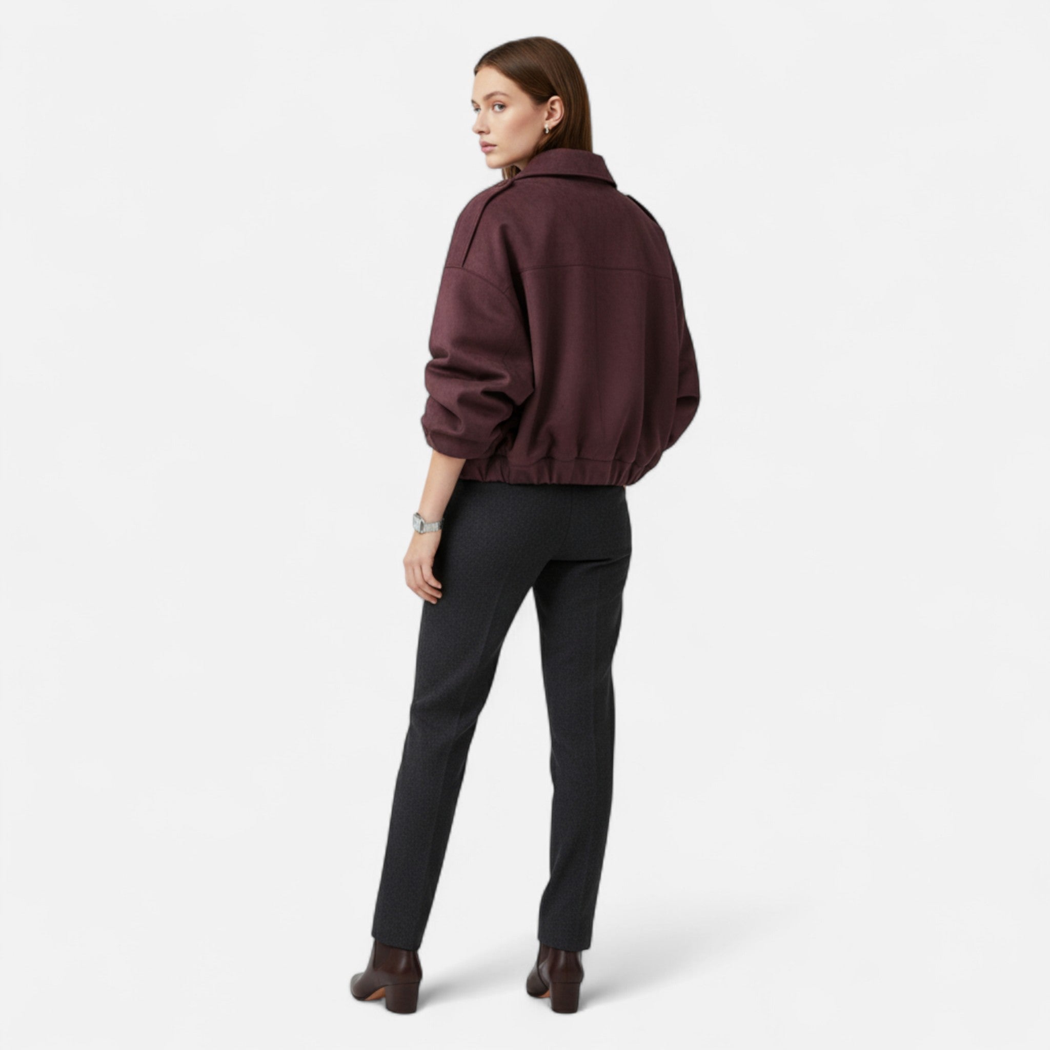 Valrien | Women’s Suede Bomber Jacket – Vintage Zipped Elegance