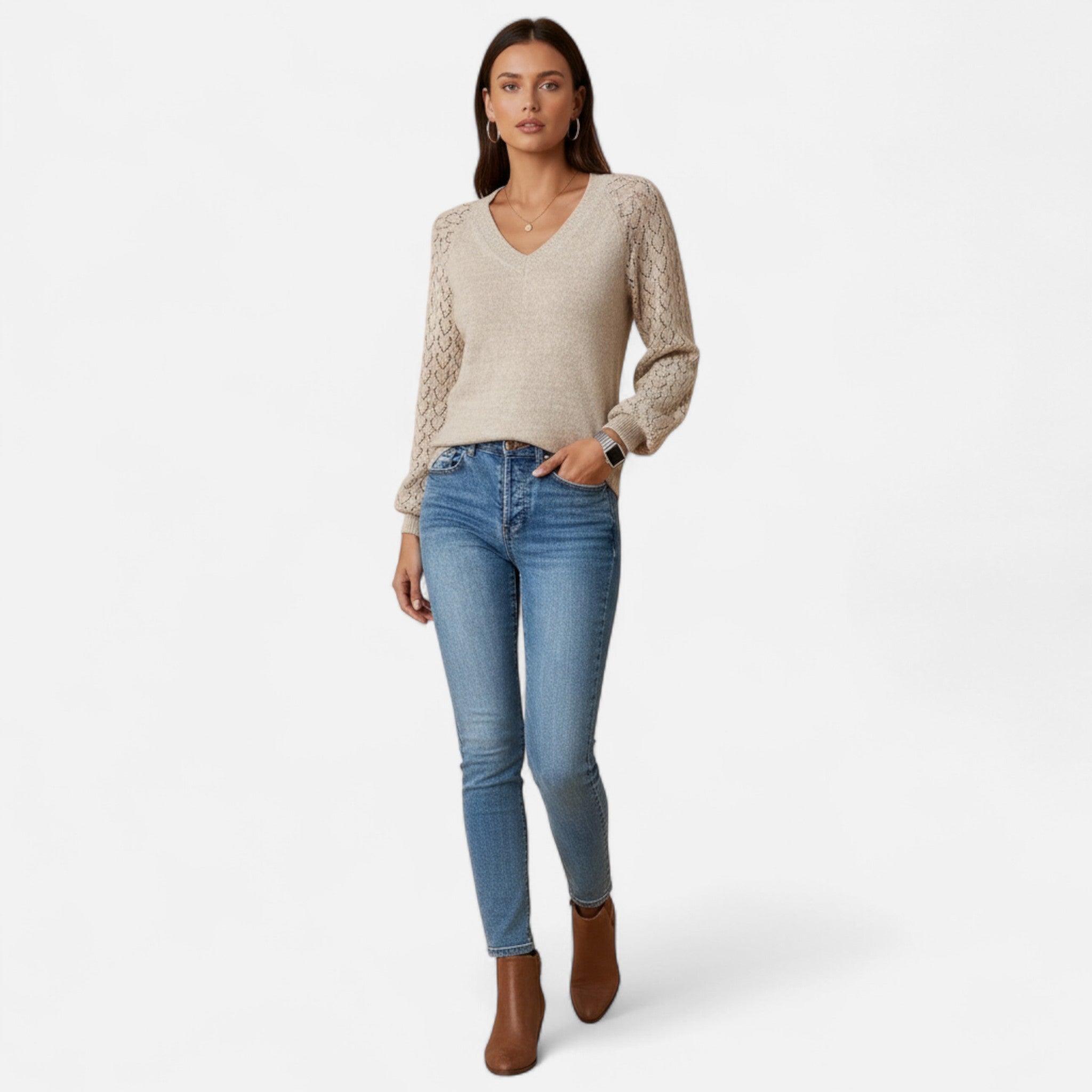 Valrien | Women’s V-Neck Knit Pullover Sweater
