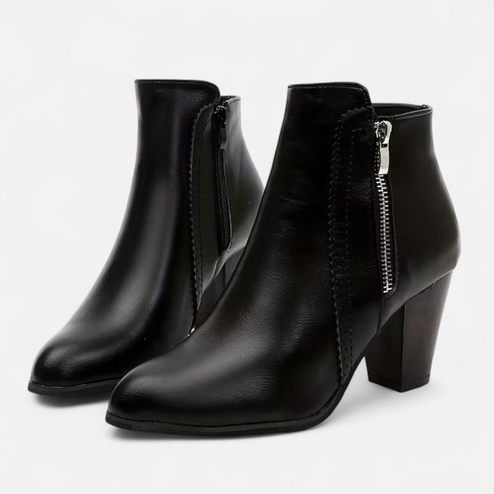 Valrien | Women’s Block Heel Ankle Boots with Side Zipper