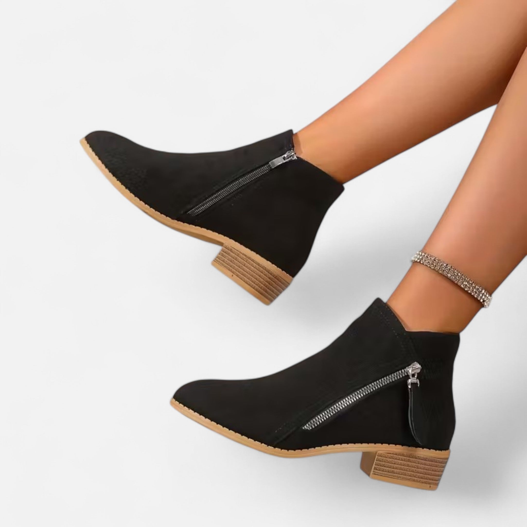Valrien | Women’s Chunky Heel Ankle Boots with Zipper