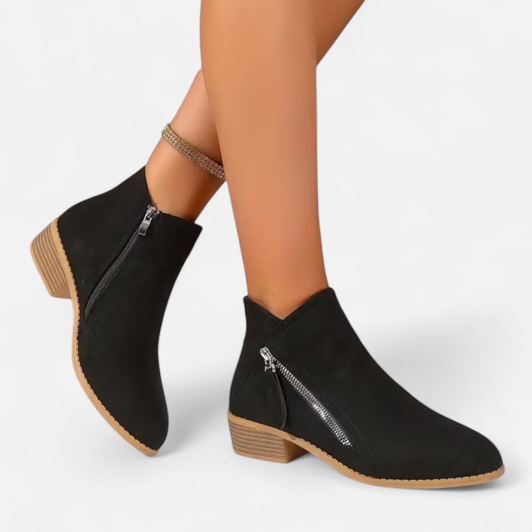 Valrien | Women’s Chunky Heel Ankle Boots with Zipper