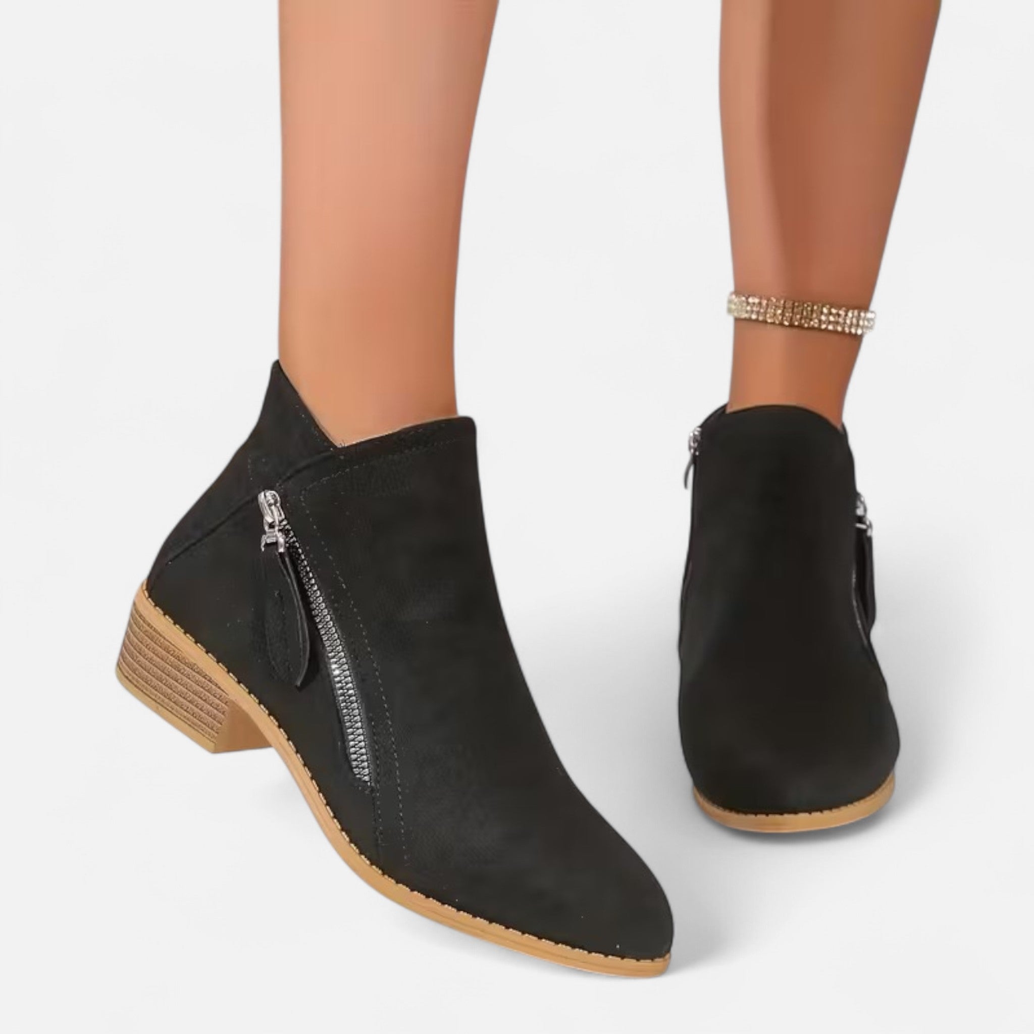 Valrien | Women’s Chunky Heel Ankle Boots with Zipper