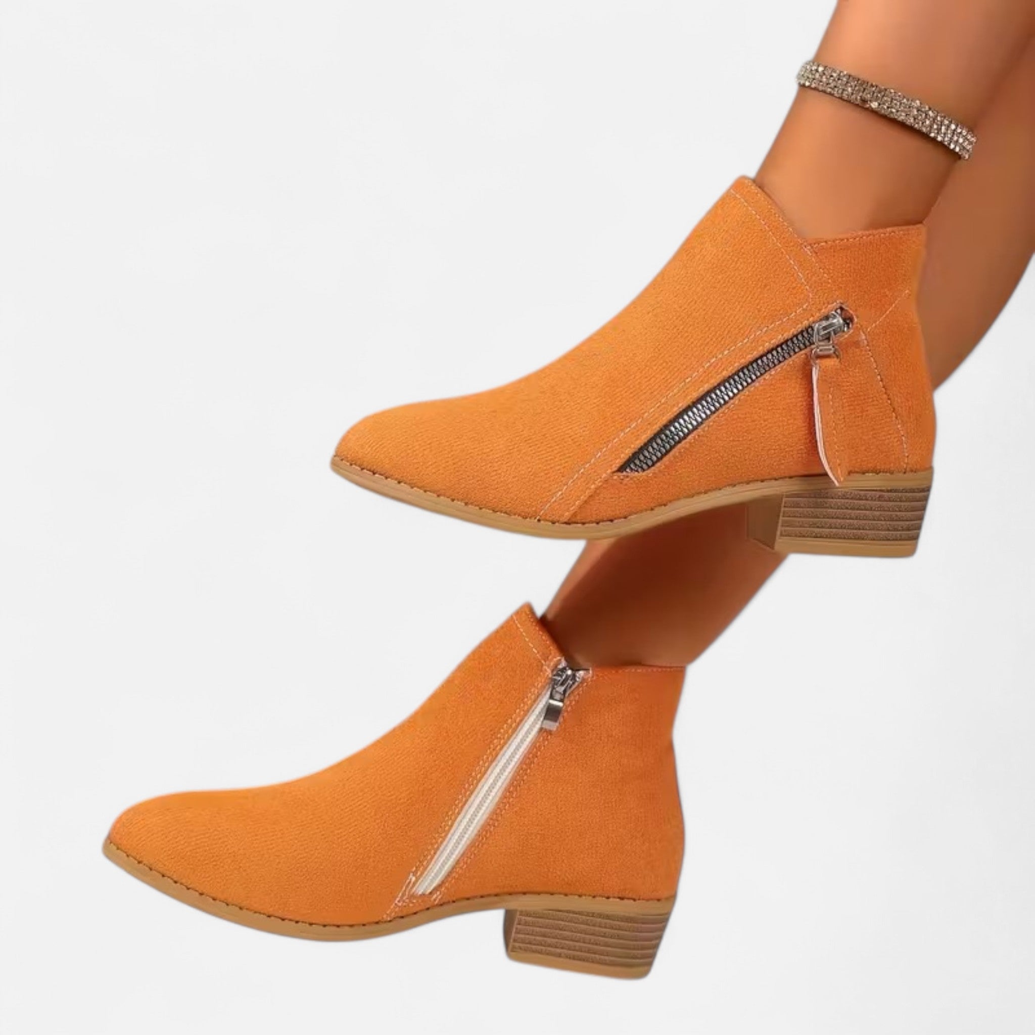 Valrien | Women’s Chunky Heel Ankle Boots with Zipper