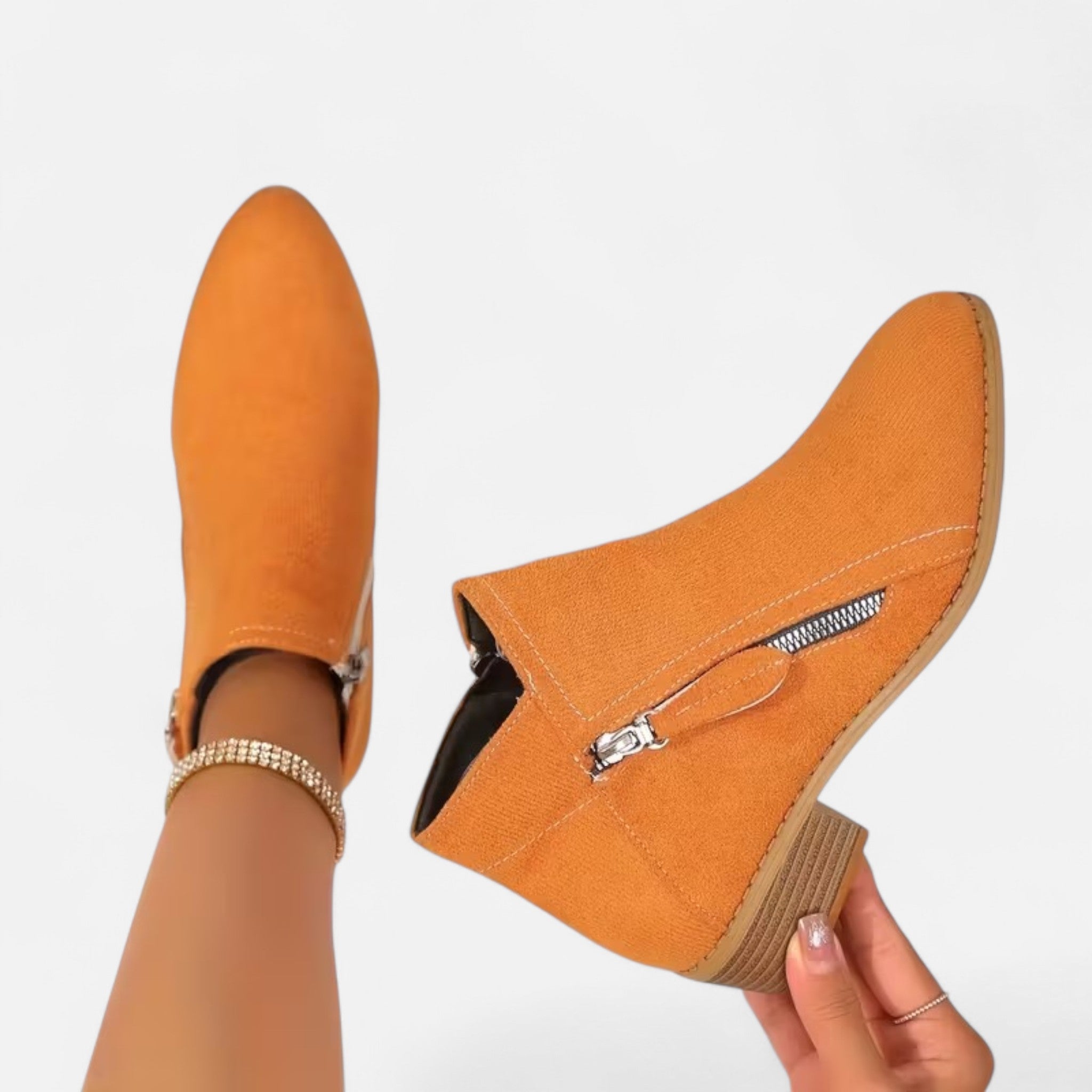Valrien | Women’s Chunky Heel Ankle Boots with Zipper