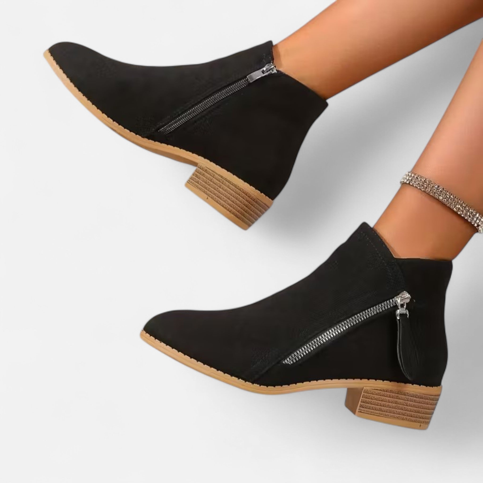 Valrien | Women’s Chunky Heel Ankle Boots with Zipper