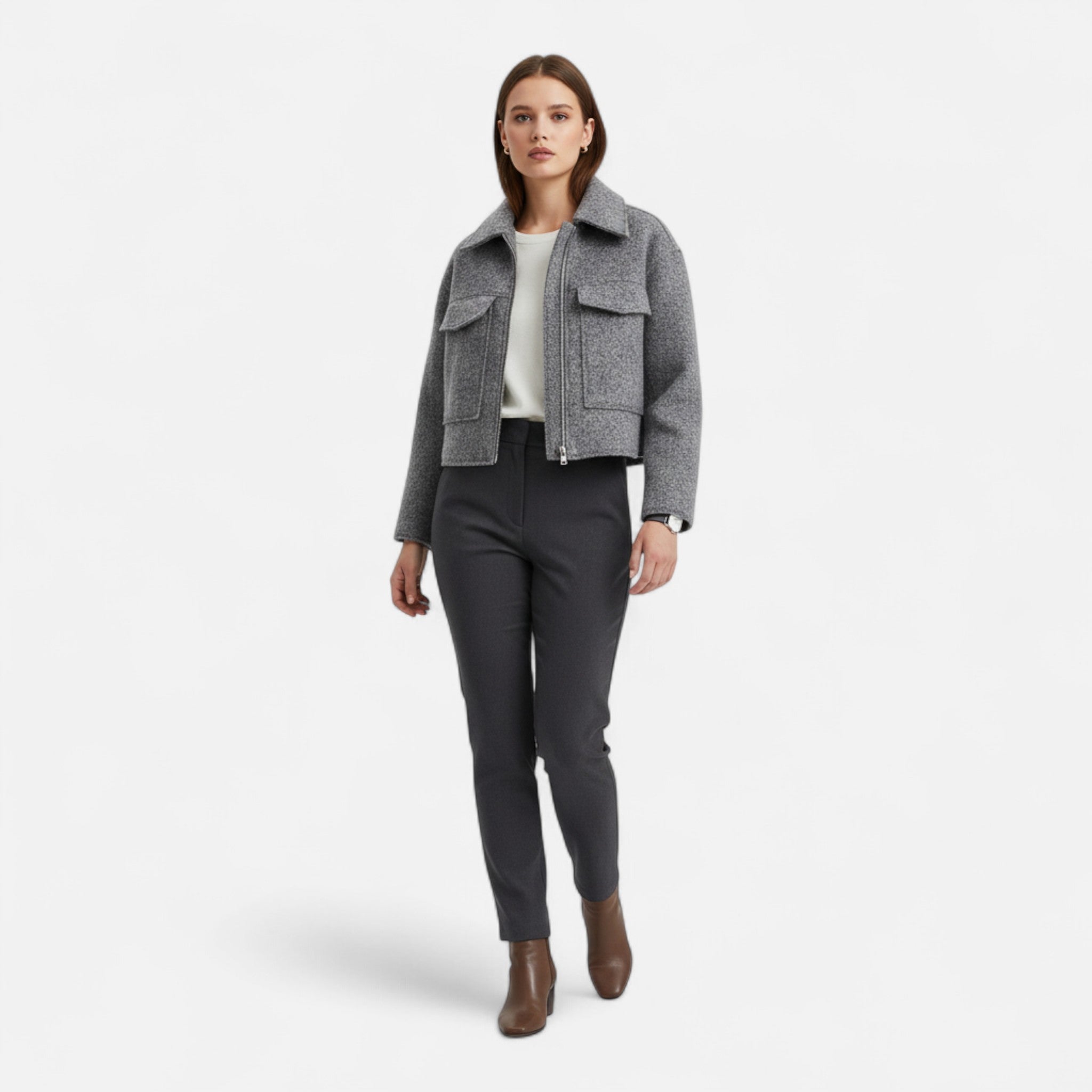Valrien | Women’s Cropped Tweed Jacket – Short Zippered Elegance