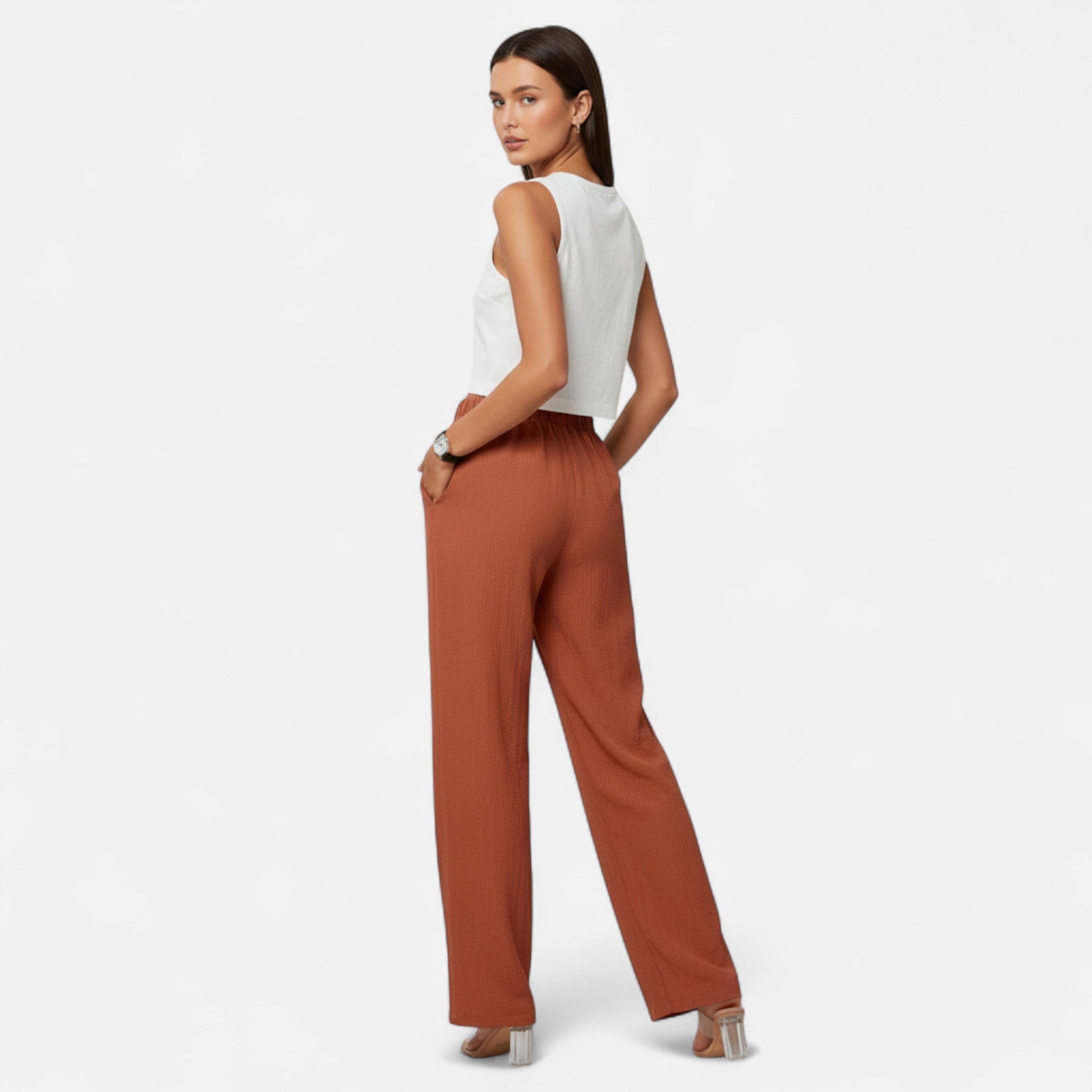 Valrien | Women’s High-Waisted Navy Straight-Leg Trousers