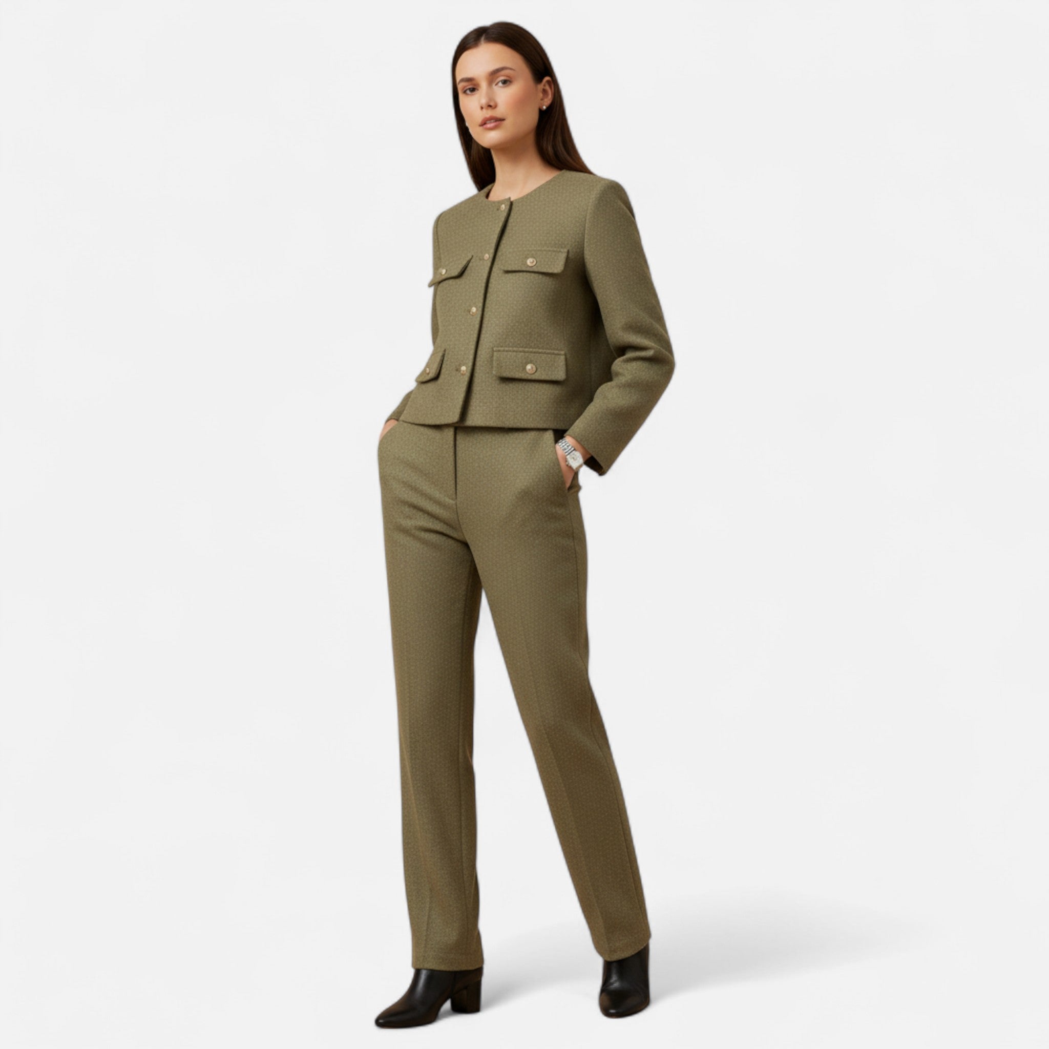 Valrien | Women’s Cropped Tweed Jacket with Buttons