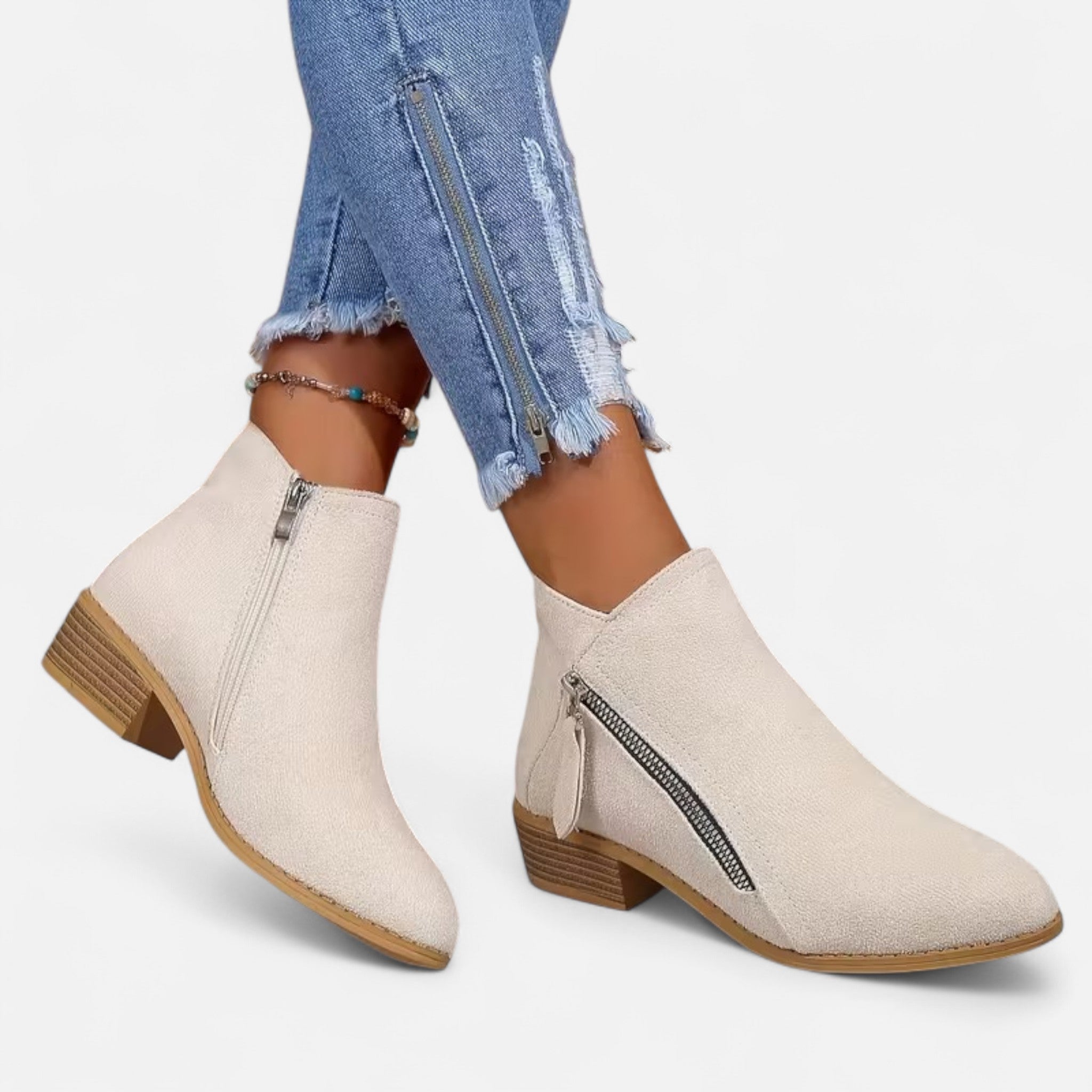 Valrien | Women’s Chunky Heel Ankle Boots with Zipper