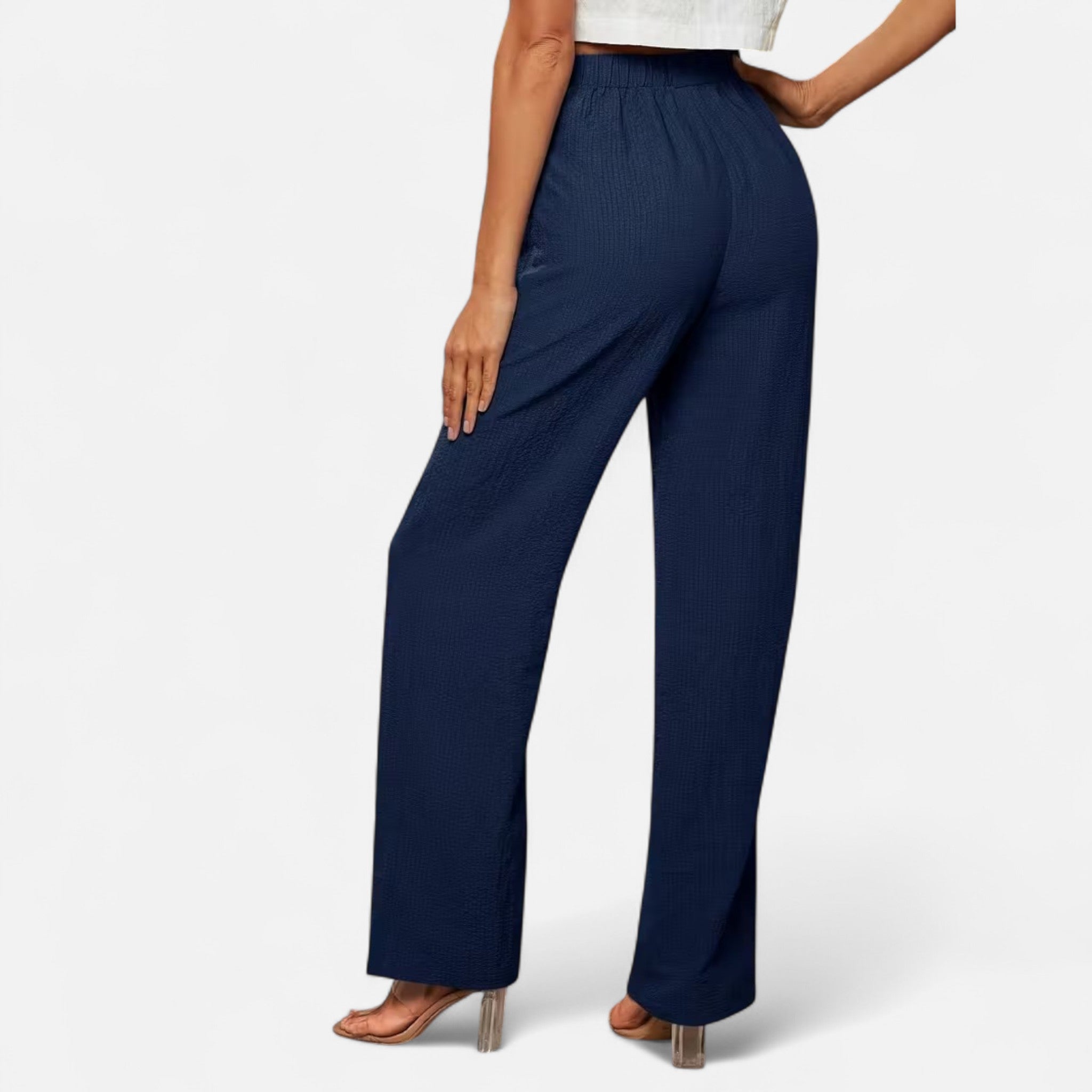Valrien | Women’s High-Waisted Navy Straight-Leg Trousers