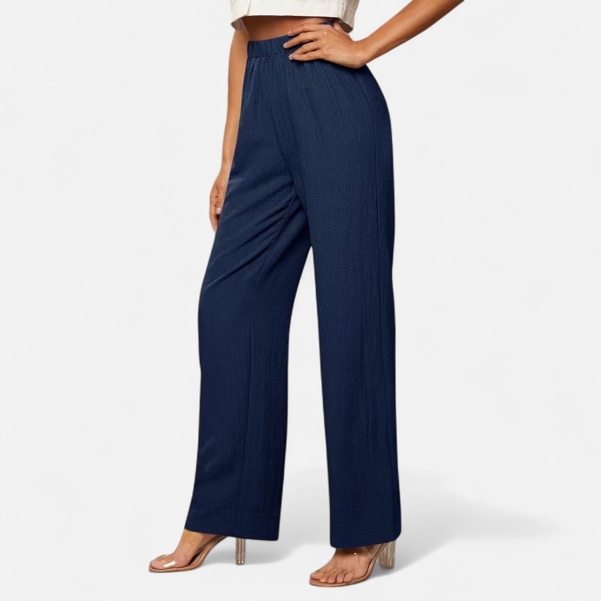 Valrien | Women’s High-Waisted Navy Straight-Leg Trousers