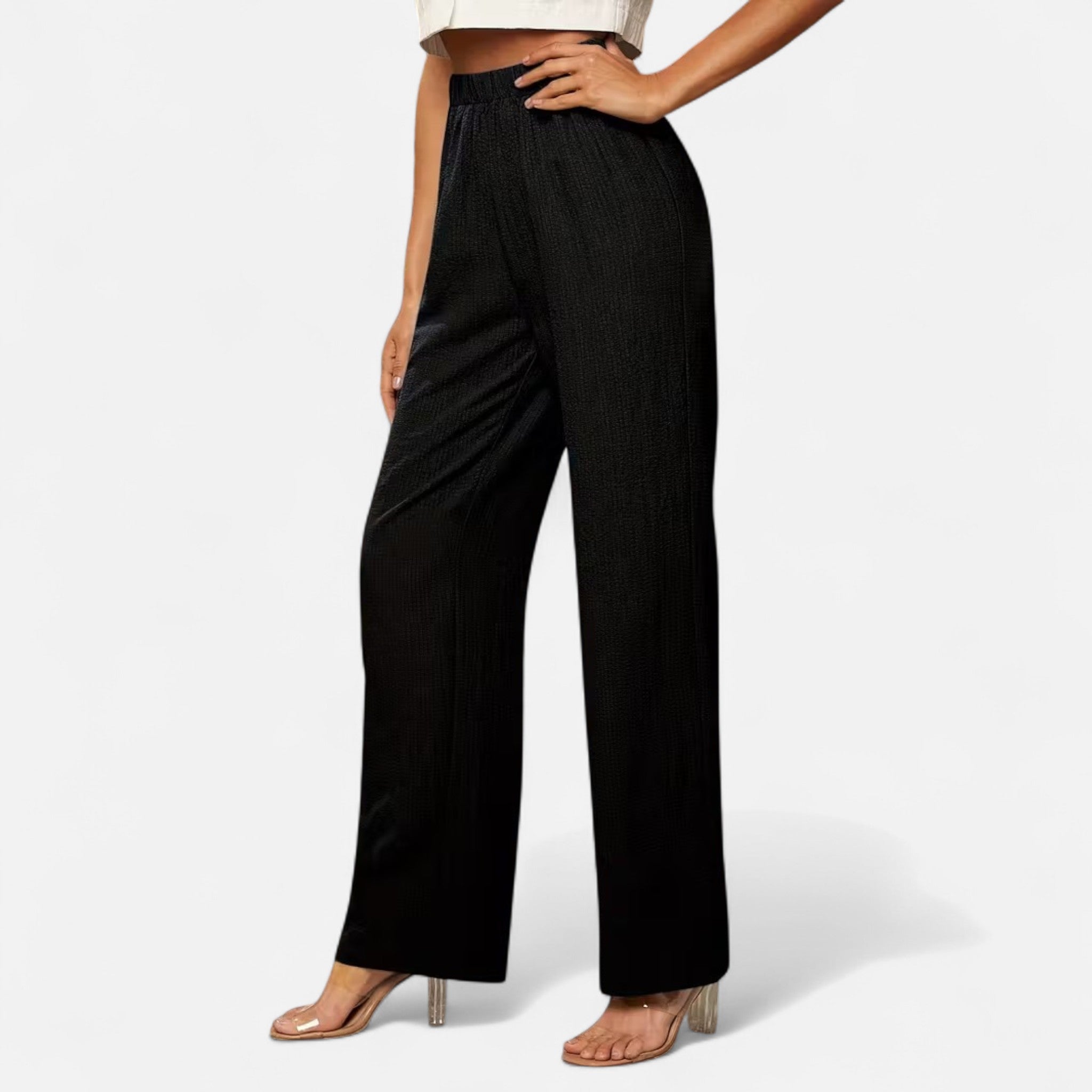 Valrien | Women’s High-Waisted Navy Straight-Leg Trousers
