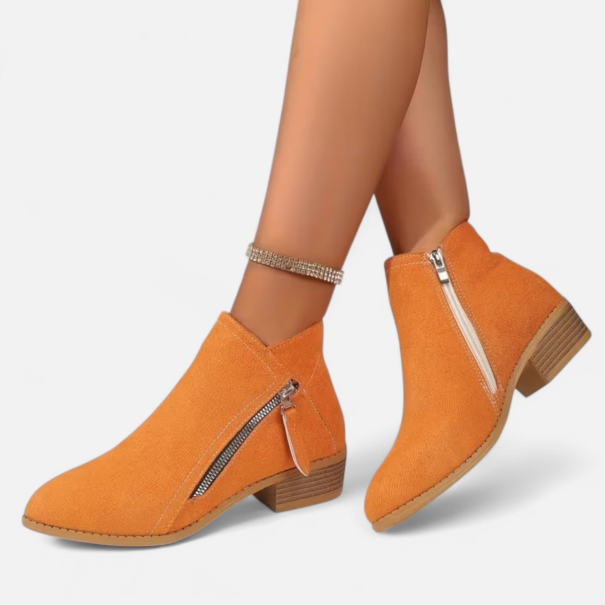 Valrien | Women’s Chunky Heel Ankle Boots with Zipper