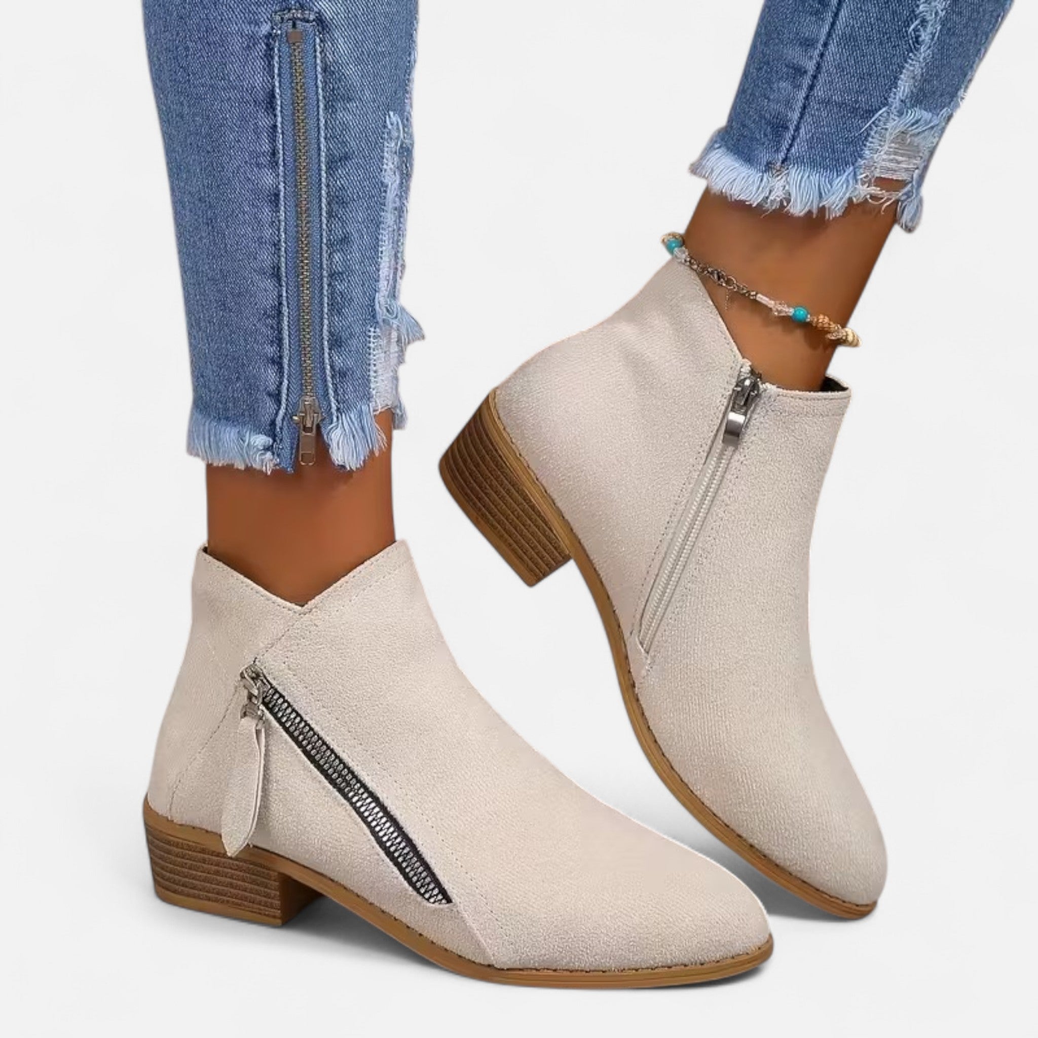 Valrien | Women’s Chunky Heel Ankle Boots with Zipper